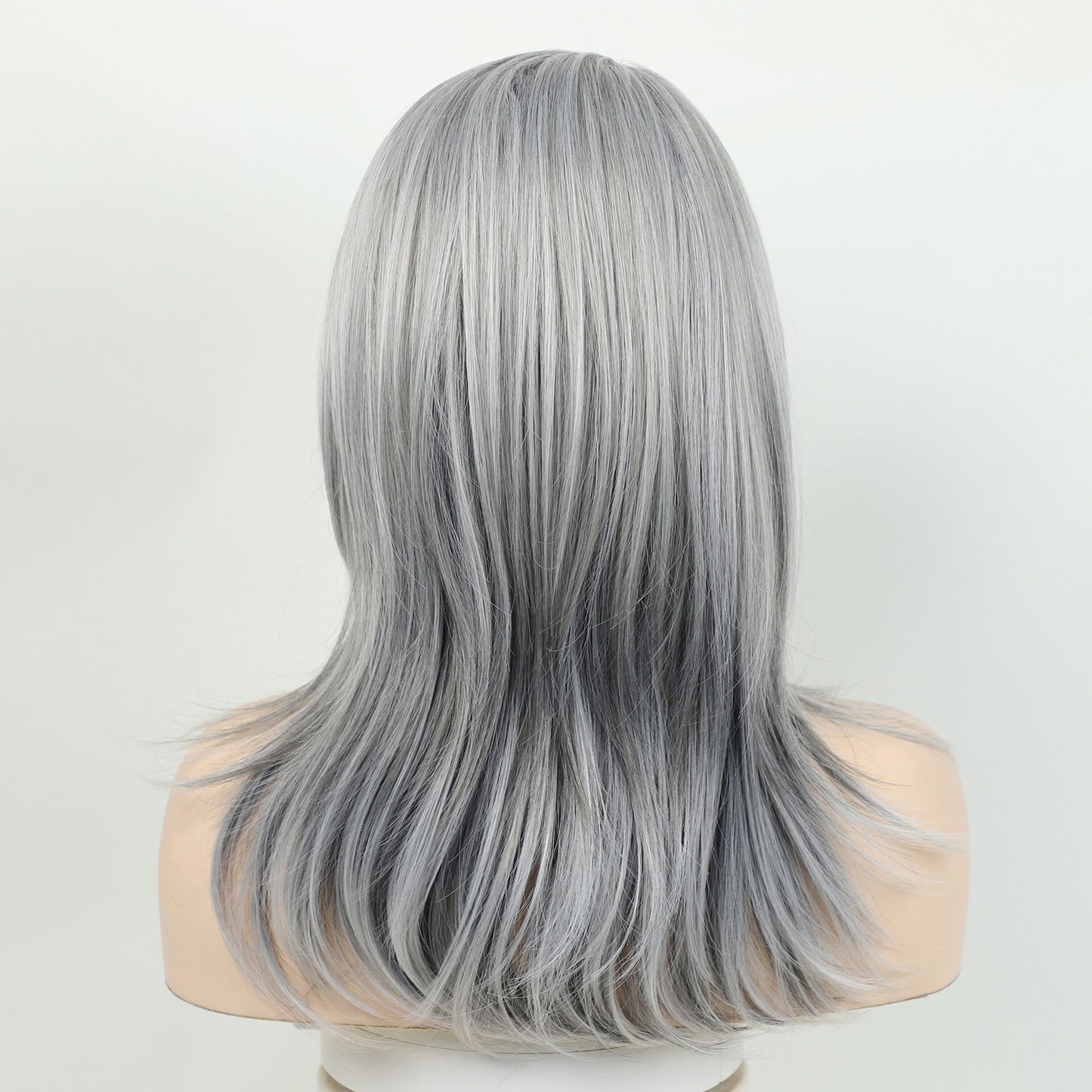 Bangs Gray Curly Hair Mid-length Synthetic Wig Long Curls
