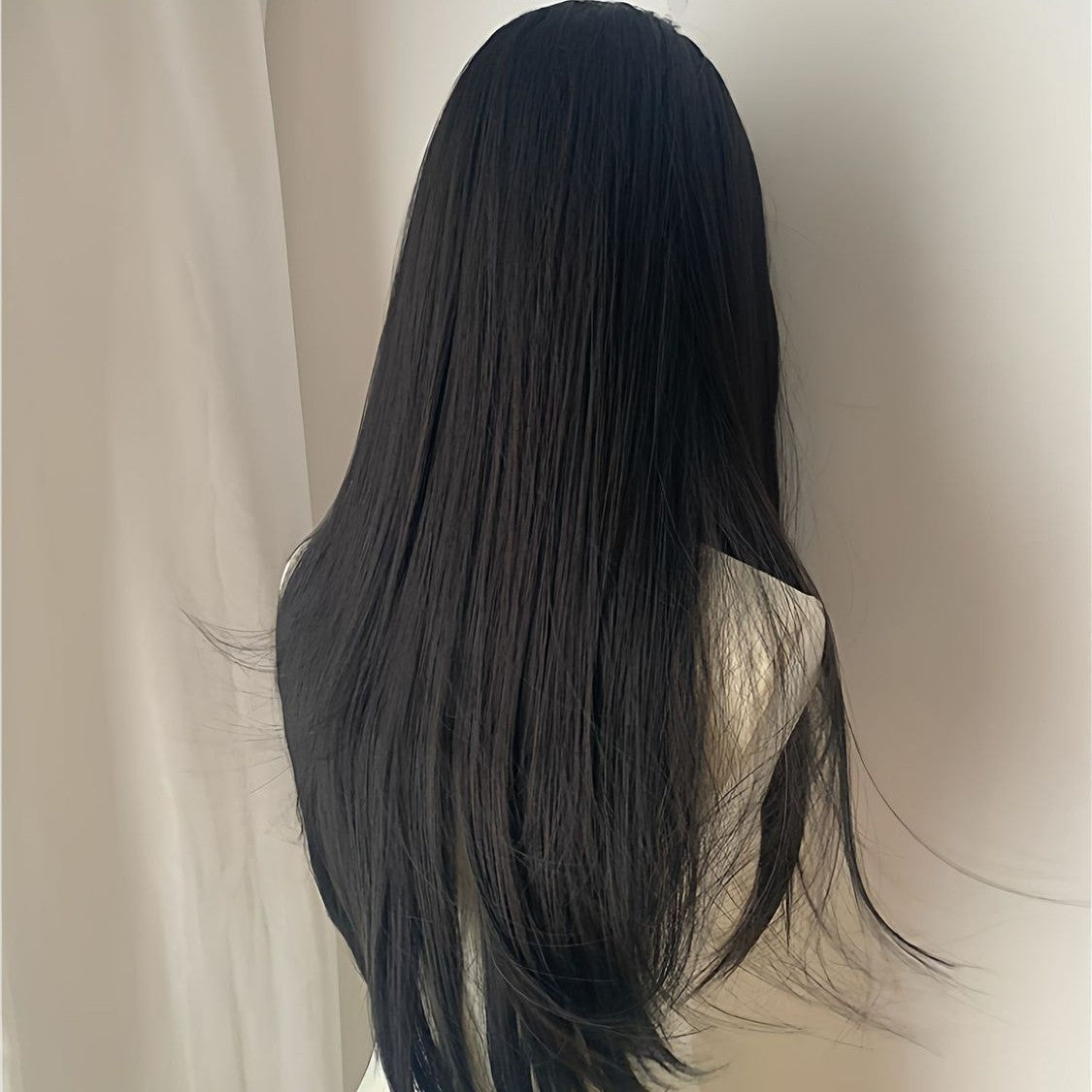 Women's Black Small Lace Bangs Hair Daily Universal Hand Long Straight Wig