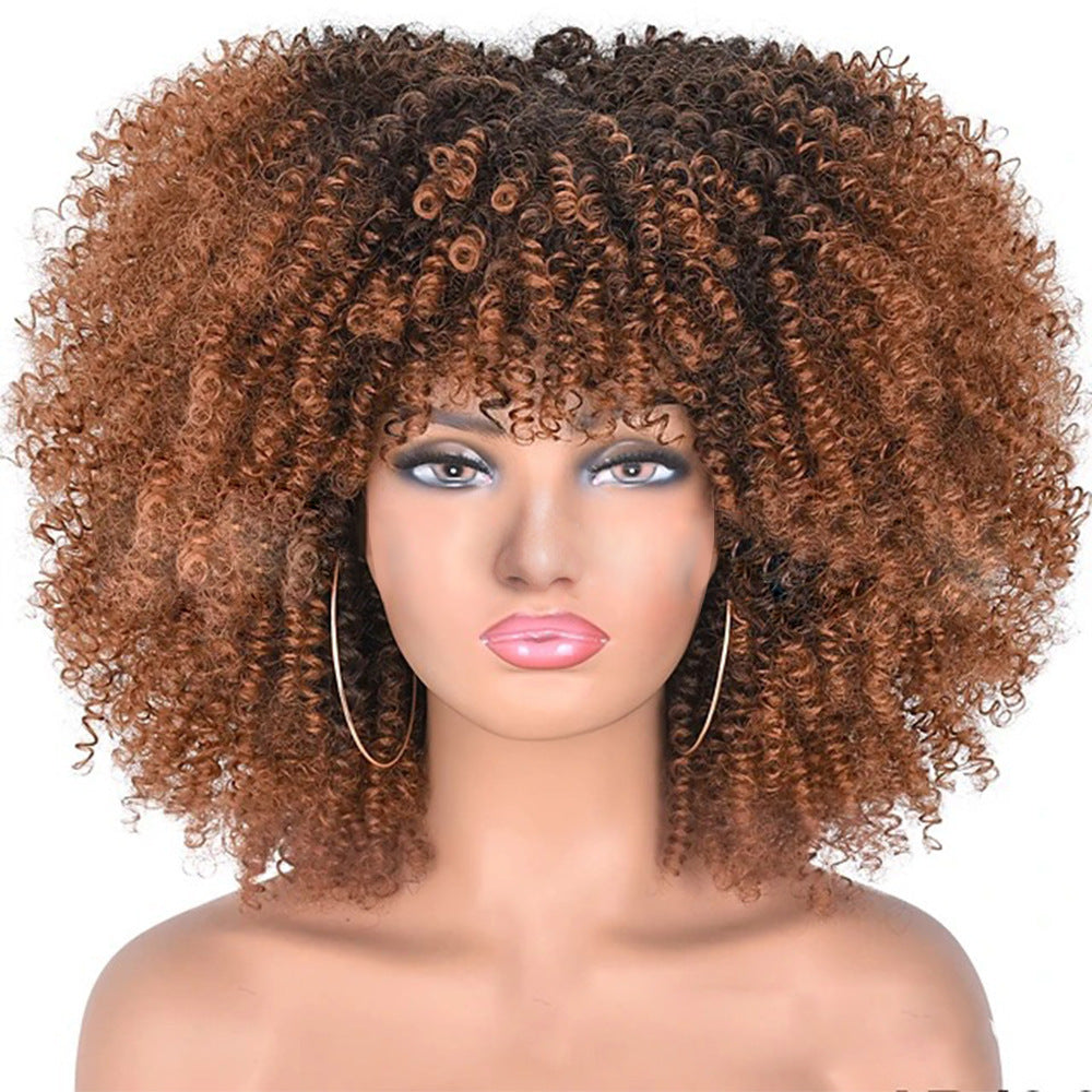 Small Roll Rose Net Explosion Head Cover Wig Long Curls