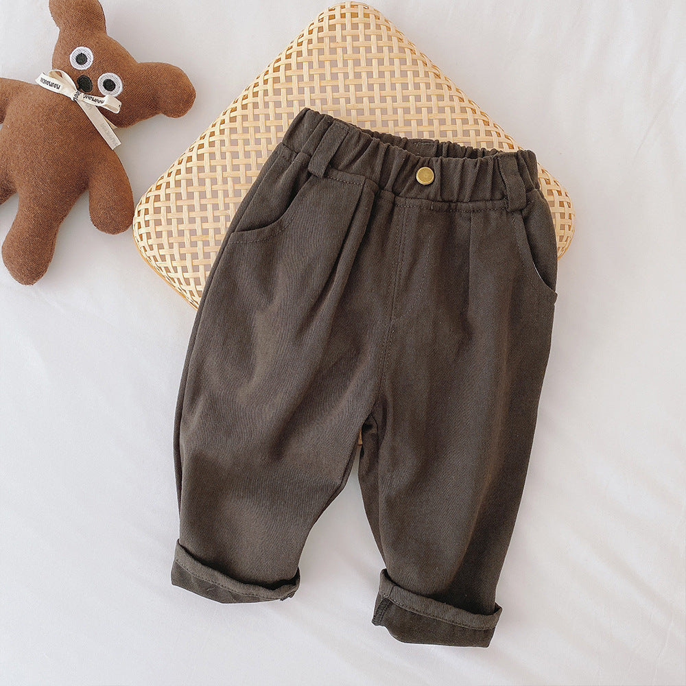 Solid Color Casual Small Left Right Autumn Korean Fashion Clothing Children's Pants