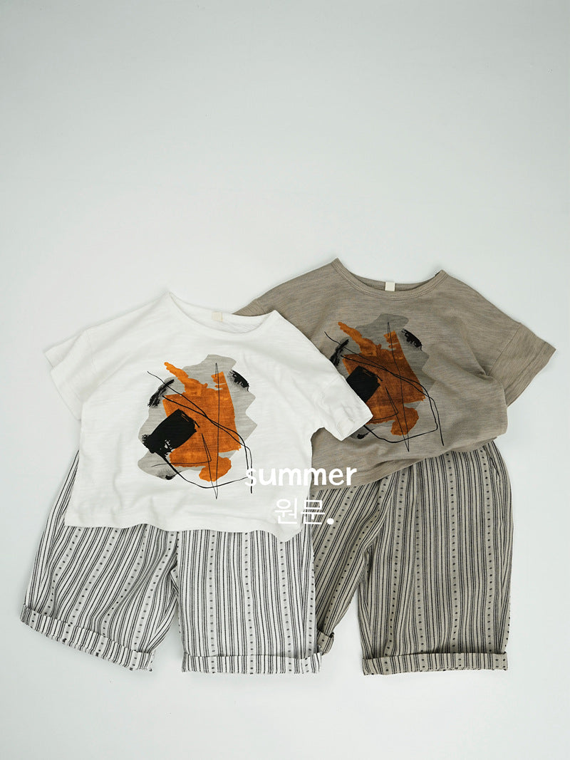 Children's Summer Korean Style Bermuda Shorts Boys Lightweight Striped Cropped Outer Children's Pants