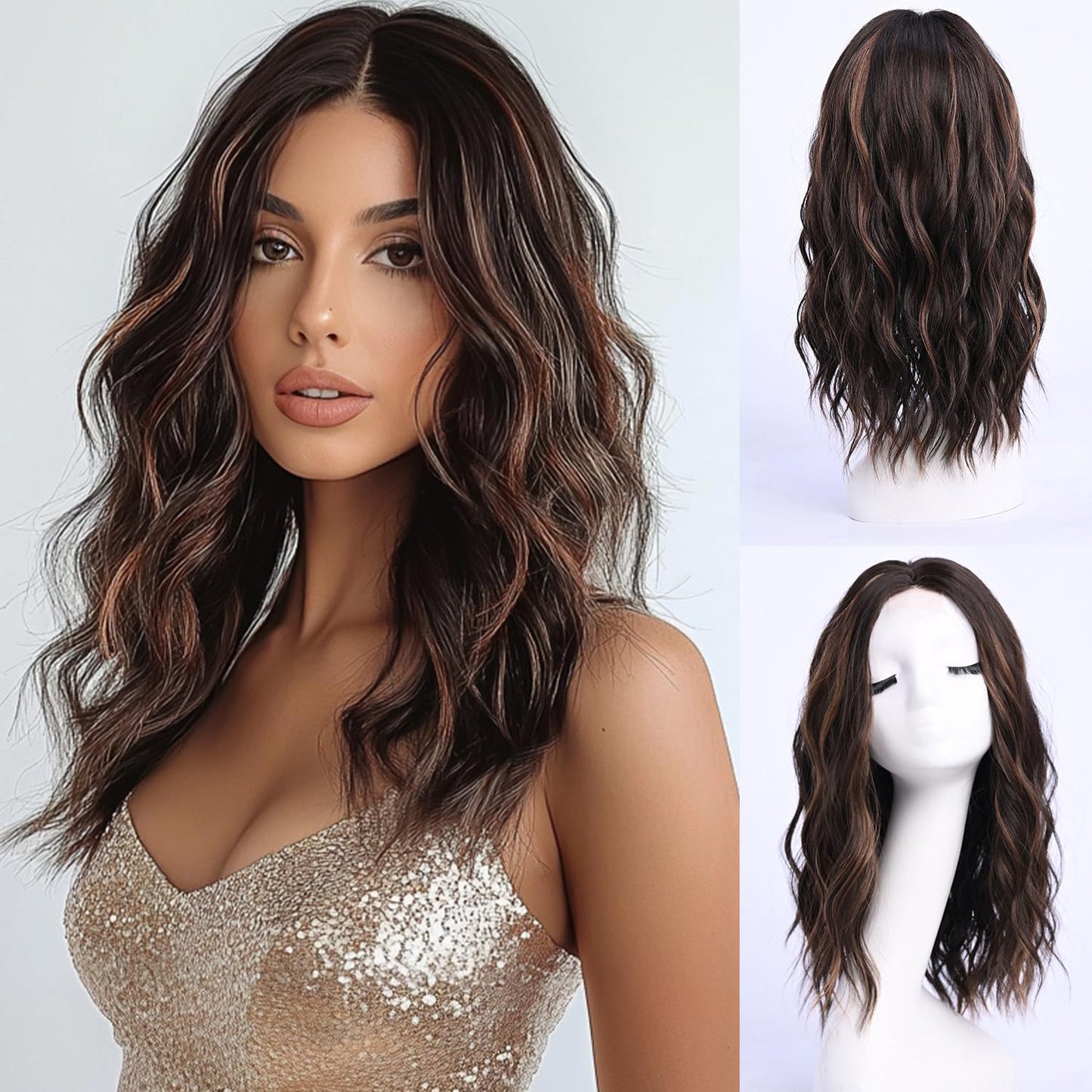 Medium Gradient Golden Curly Hair Female Big Wave Wig Long Curls
