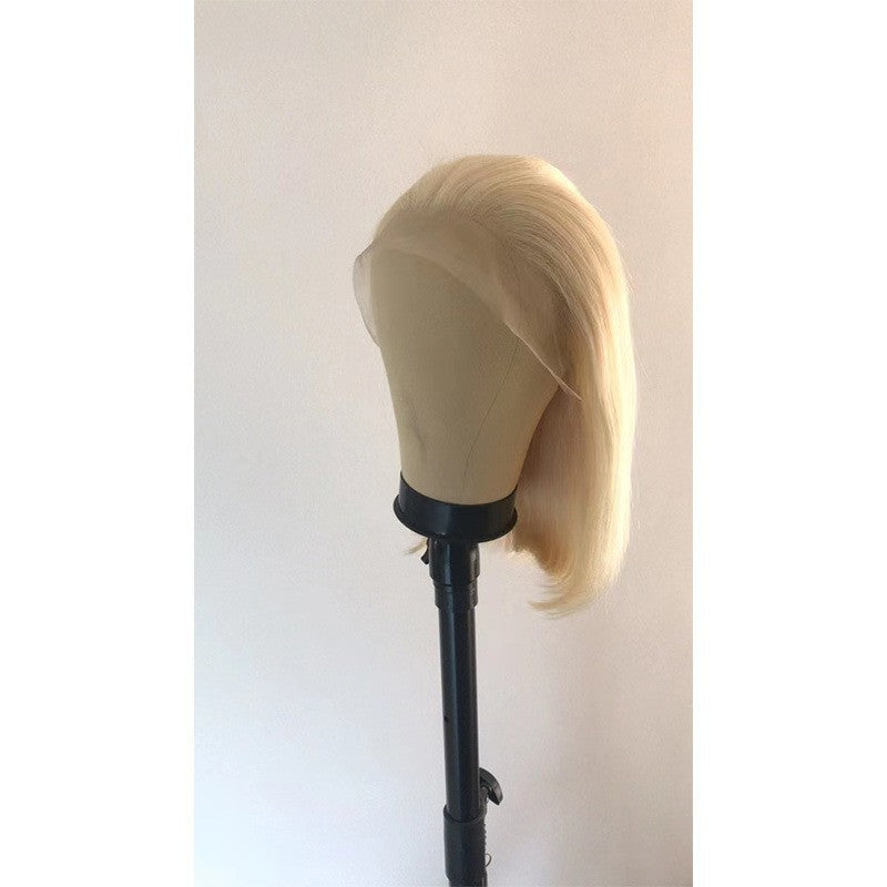 Front Lace Head Cover Human White Gold Real Hair Wig