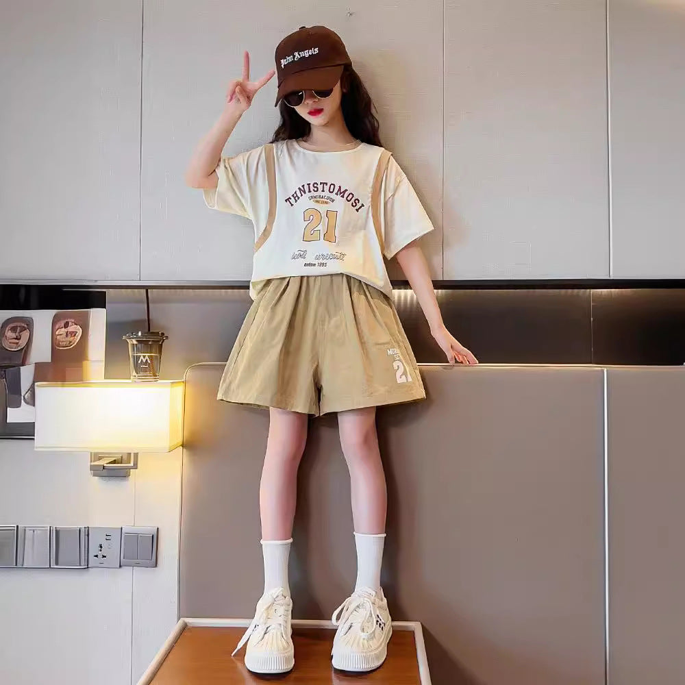 Women's & Children's Summer Western Style Clothing Teens Thin Shorts Two-piece Children's Suit