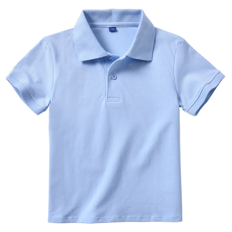 Children's White Shirt Short-sleeved Cotton Lapel Summer School Uniform Older Children's T-shirt