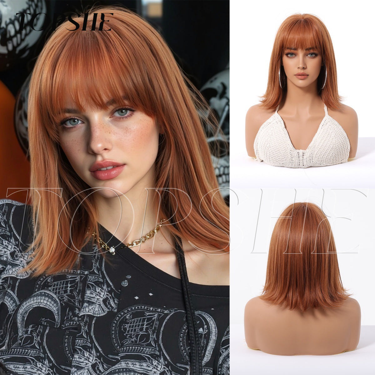 Seamless Simulation Scalp Full Top Fiber Wig Short Curly Hair