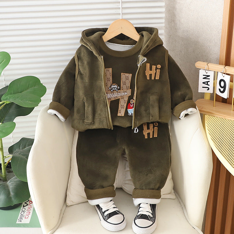Children's Korean Style Clothing Fleece Padded Bear Children's Suit