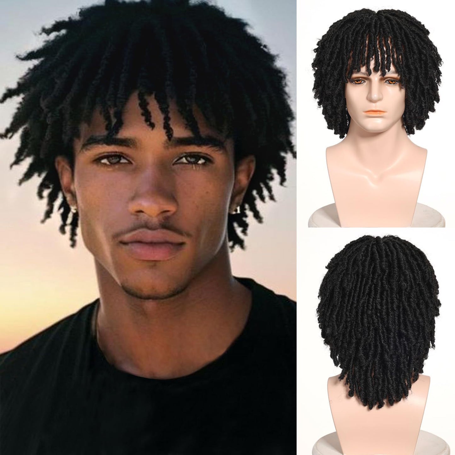 Men's African Dreadlocks Hollow Tube Curved For Black Synthetic Men's Wig