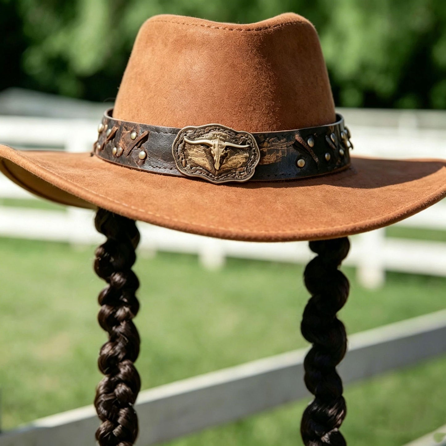 Hat Braid One-piece Ethnic Style Deerskin Suede Large Brim Floppy Other Wig