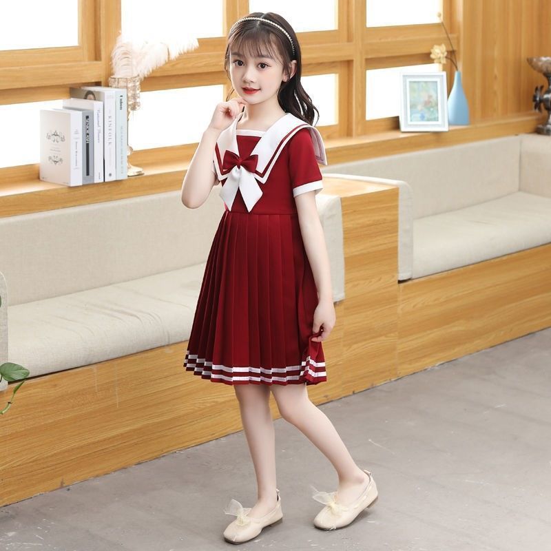 Children's Short-sleeved Summer Fashionable Princess Lolita Navy Style Little Children's Dress