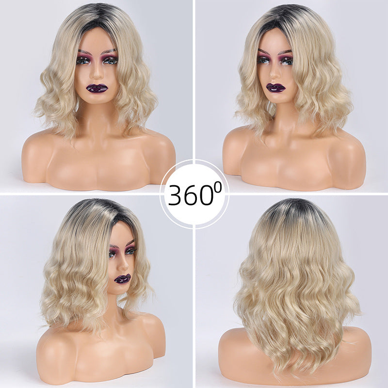 Fashion White Gold Color Head Dyed Wig Short Curly Hair