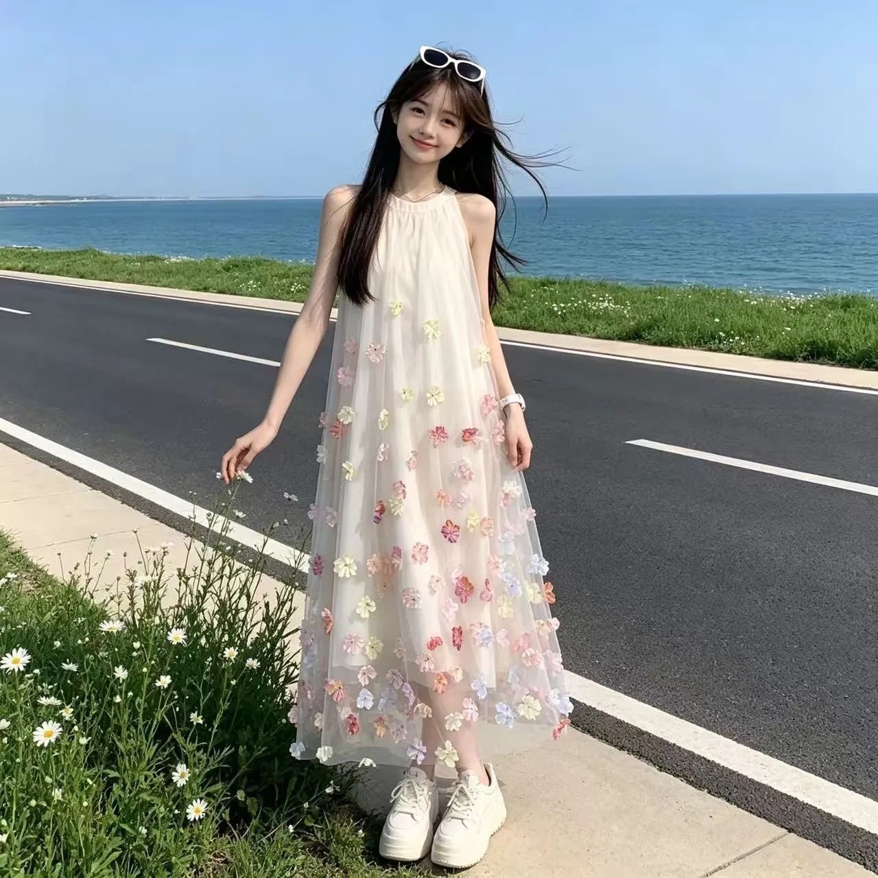 Women's Small Teen Sleeveless Halter Summer Beautiful Three-dimensional Children's Dress