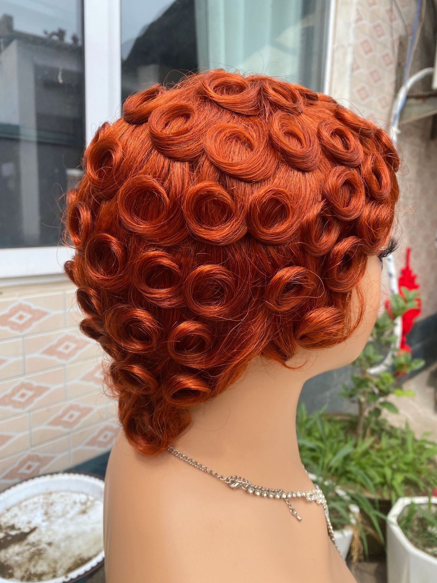 Innovative African Curly Pinker Elf Short Real Hair Wig