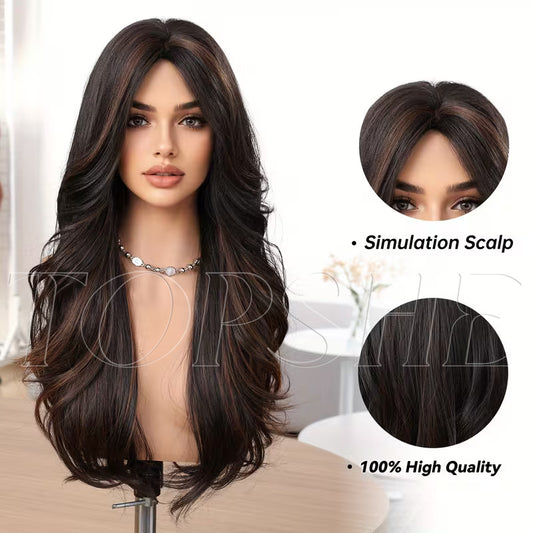 Fiber Female Bangs Black Brown Dyed Curly Hair Dignified Wig Long Curls
