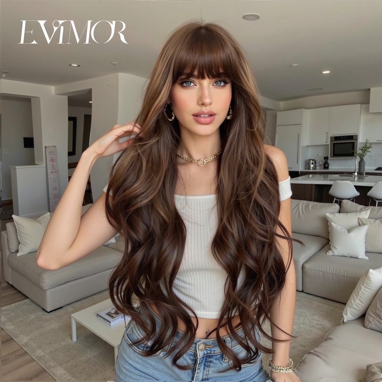 Women's Dark Brown Big Wave Fashion Curly Full Hair Wig Long Curls