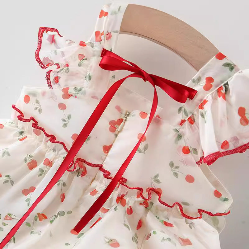 Bow Cherry Chiffon Thousand Layer Small Children's Dress