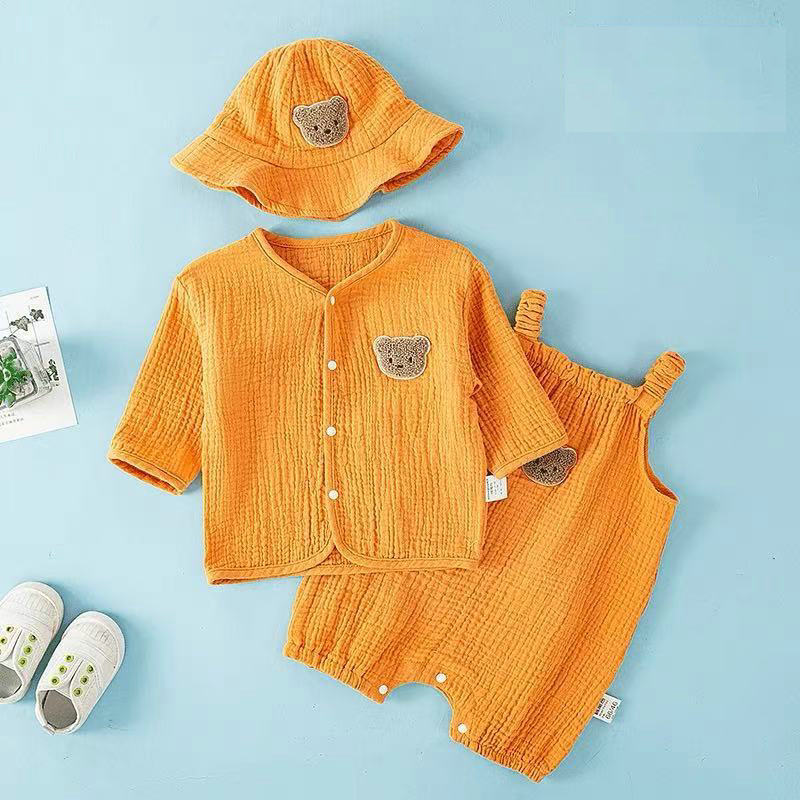Women's & Men's Born Infant Gauze Bear Sleeveless Jumpsuit Cardigan Jumpsuit, Climbing Suit
