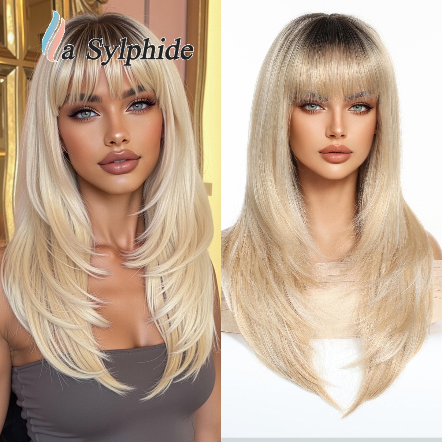 Bangs Summer Level Red Hair Rose Net Long Straight Wig