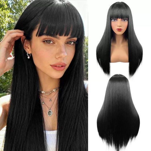 Fashion With Bangs Black Hair Synthetic Long Straight Wig