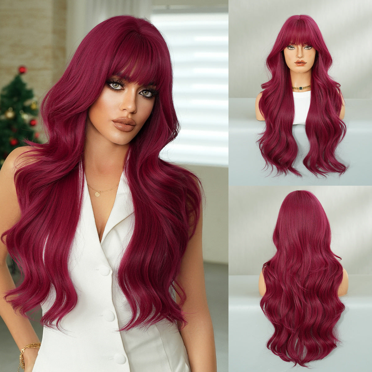 Curly Hair Bangs Big Wave Head Cover Rose Net Chemical Wig Long Curls