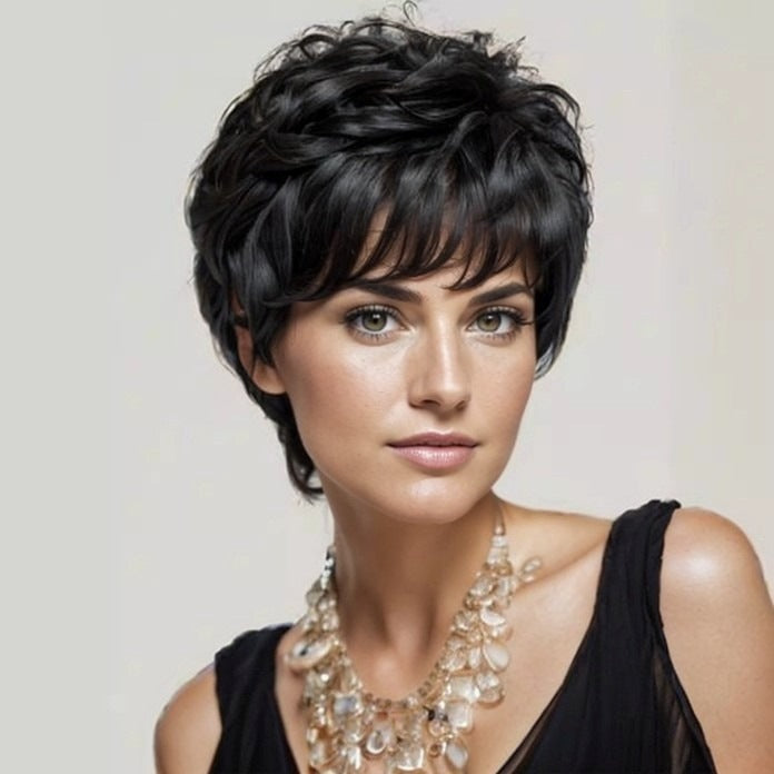 Women's Bangs Mother's Head Cover Fluffy Sheath Wig Short Curly Hair