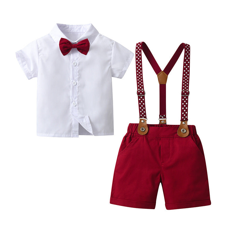 Children's Clothes Summer Short-sleeved Two-piece Strap British Gentleman Children's Suit