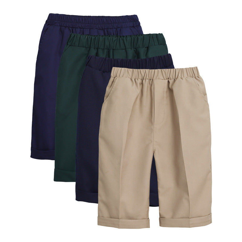 Children's School Uniform Shorts Suit Fifth Elastic Waist Plaid Primary Casual Children's Pants
