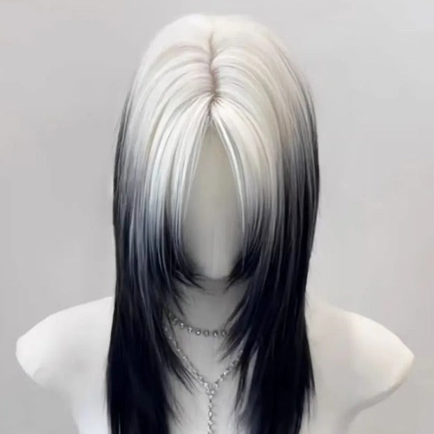 Women's & Men's Wolf Tail Hair Anchovy Head Gradient Dyed Warrior Half Long Straight Wig