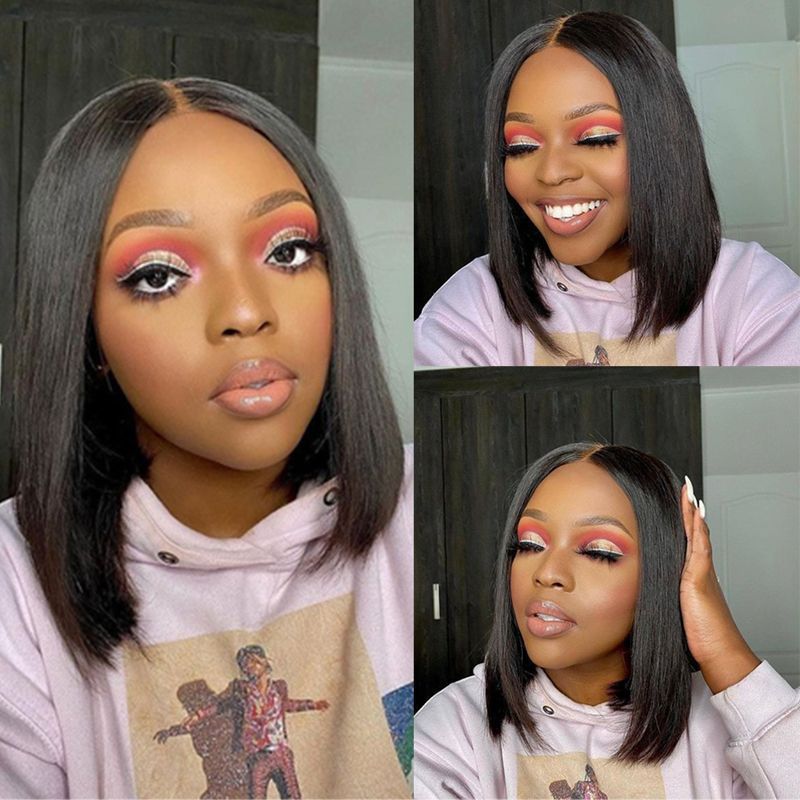 Women's Black Fiber Chemical Former Lace Head Cap Overseas Wig Short Straight Hair