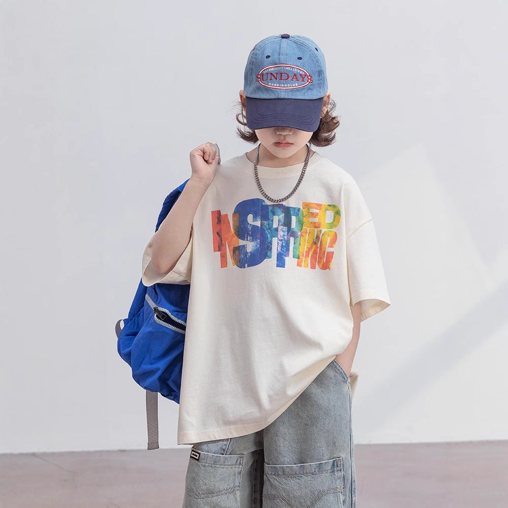 Children's Cotton Coat Boys Middle Big Half Children's T-shirt