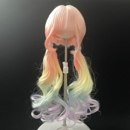 Ye Ball Doll Soft Silk Colorful Bangs Long Curly Hair Cos Wig