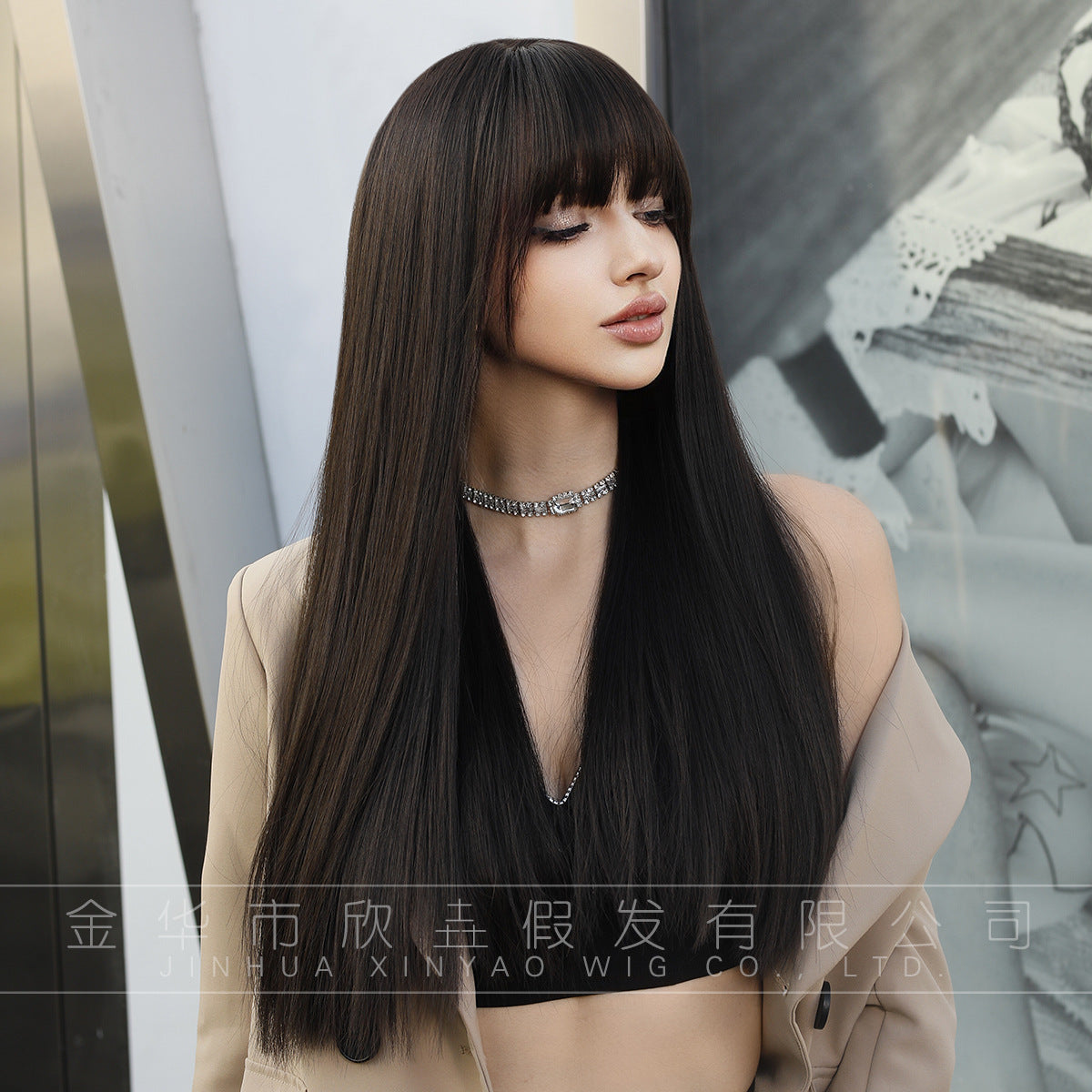 Hair Female Simulation Full Top Bangs High Long Straight Wig
