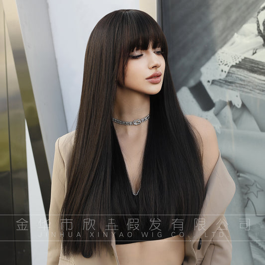 Hair Female Simulation Full Top Bangs High Long Straight Wig