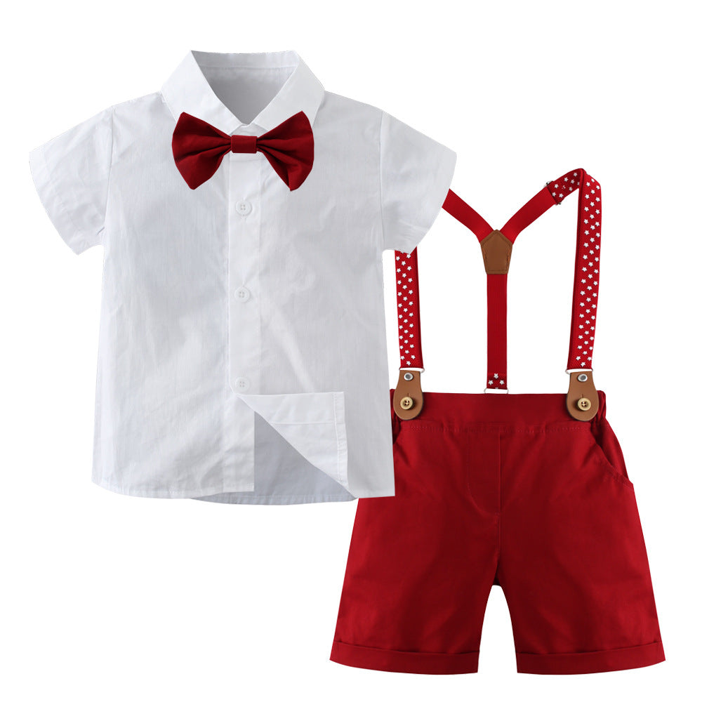 Children's Clothes Summer Short-sleeved Two-piece Strap British Gentleman Children's Suit