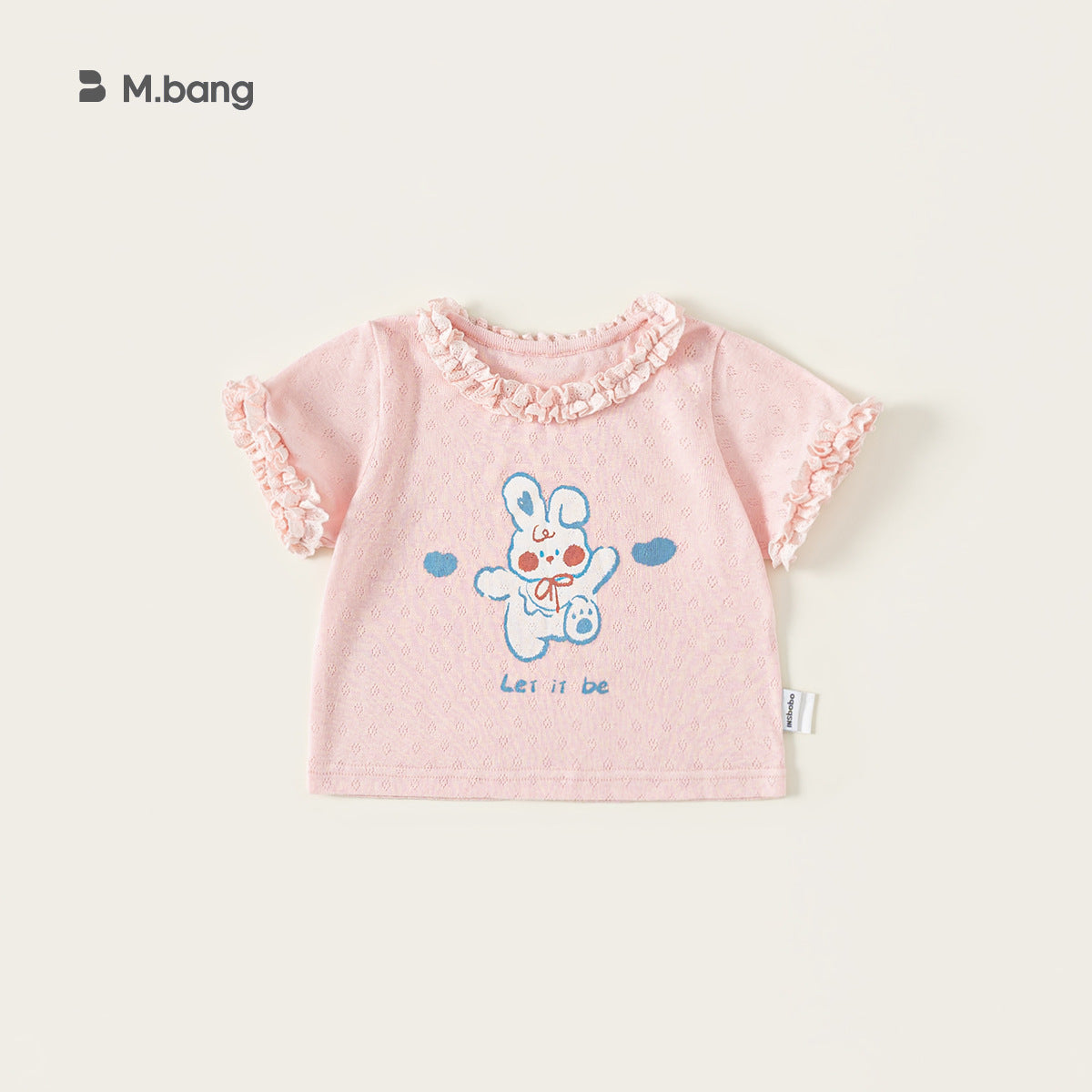 Children's Clothing Cute Printed Top Round Neck Lace Solid Color Short Children's T-shirt
