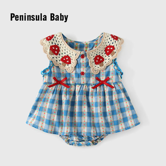 Infant Lapel Flounced Sleeve Bow Lace Collar Jumpsuit Jumpsuit, Climbing Suit