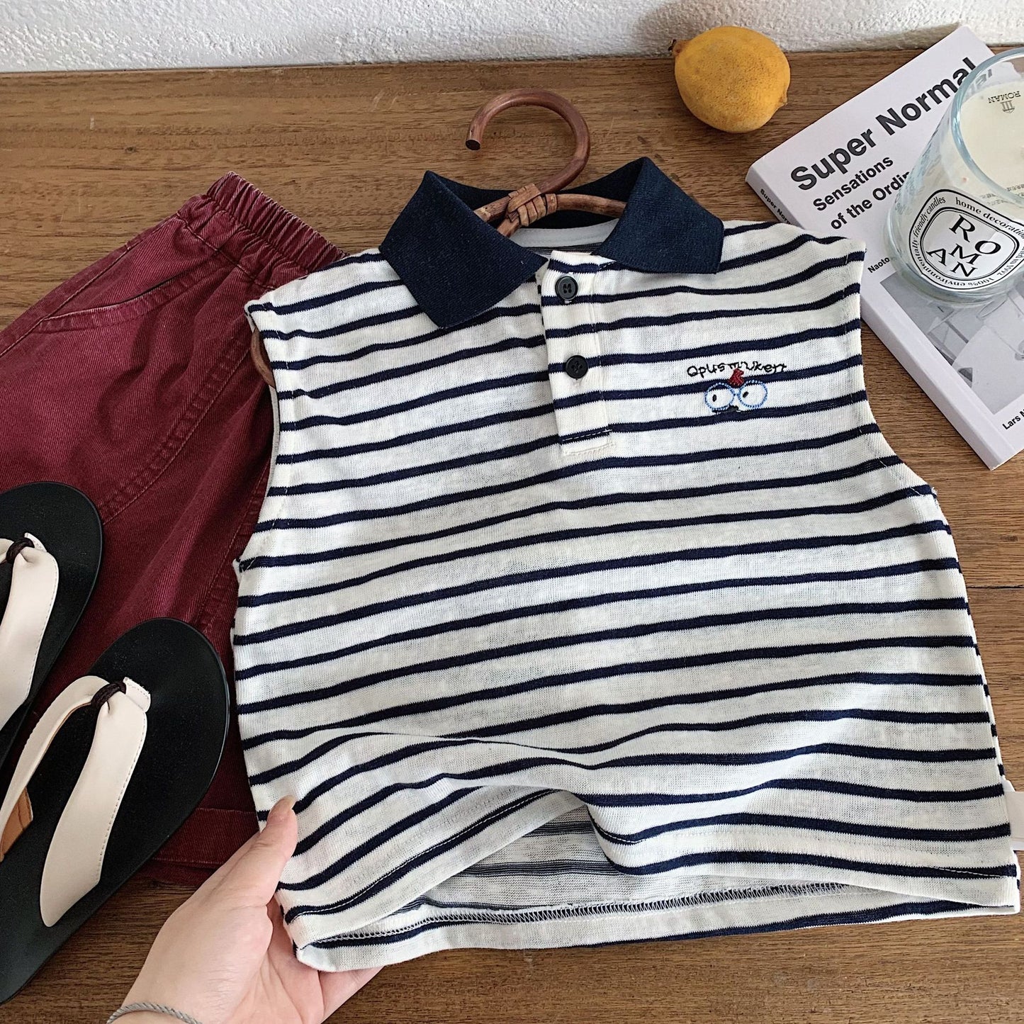 Children's Summer Striped Sleeveless Shirt Clothes Woven Children's T-shirt
