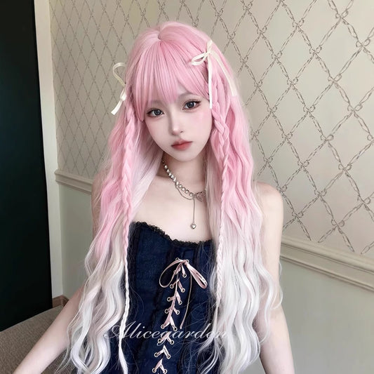 Women's Hair Peach Cocoa Sweet Gradient Curly Wig Long Curls