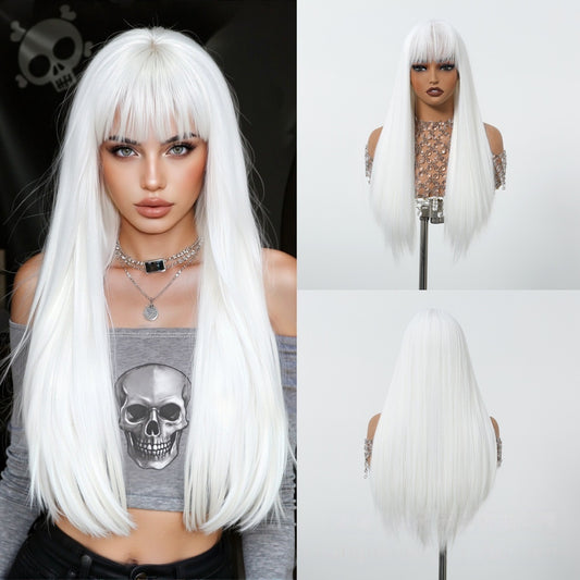 Style Female White Hair Halloween Role Long Straight Wig