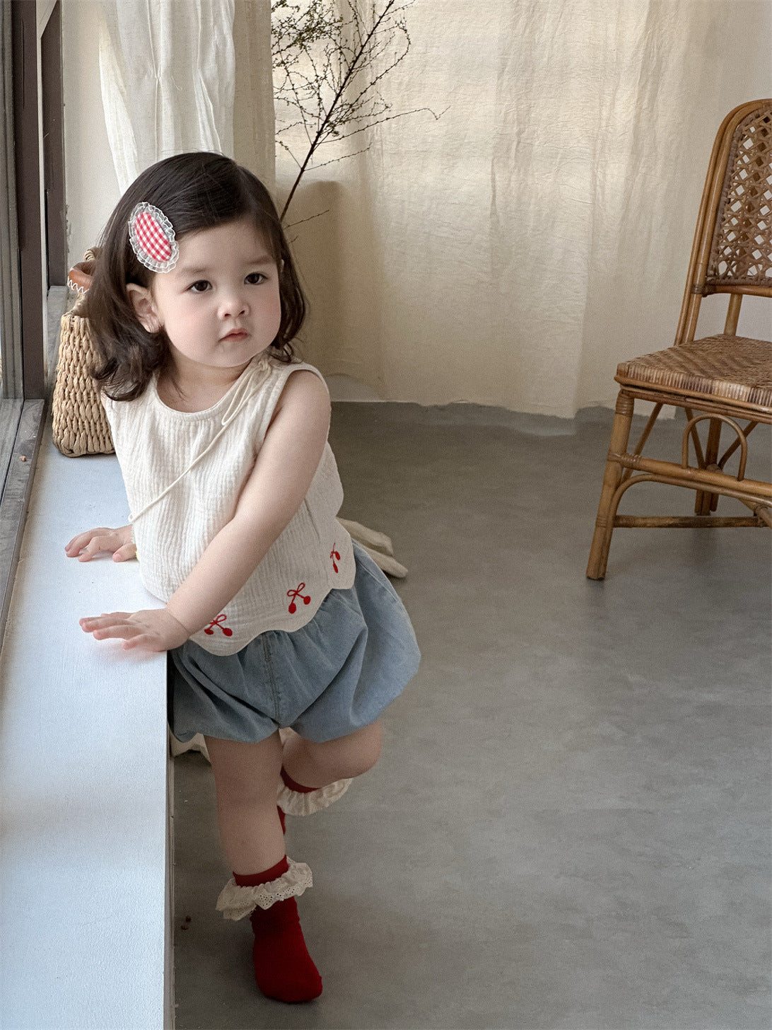 Children's Summer Clothes Thin Wear Korean Style Clothing Vest Denim Bodysuit Children's Suit