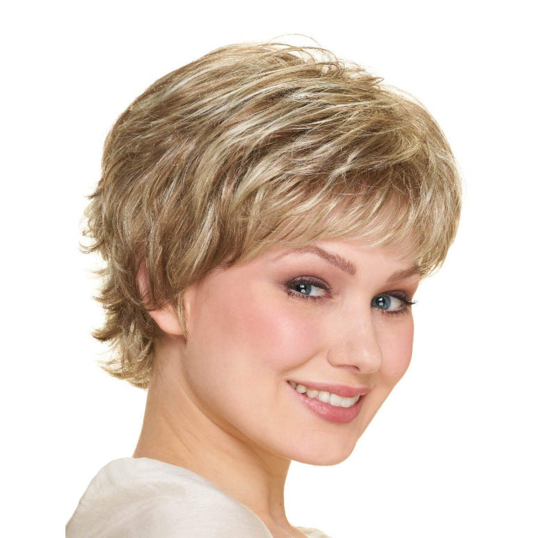 Fashion Female Curly Golden Head Cover Wig Short Straight Hair