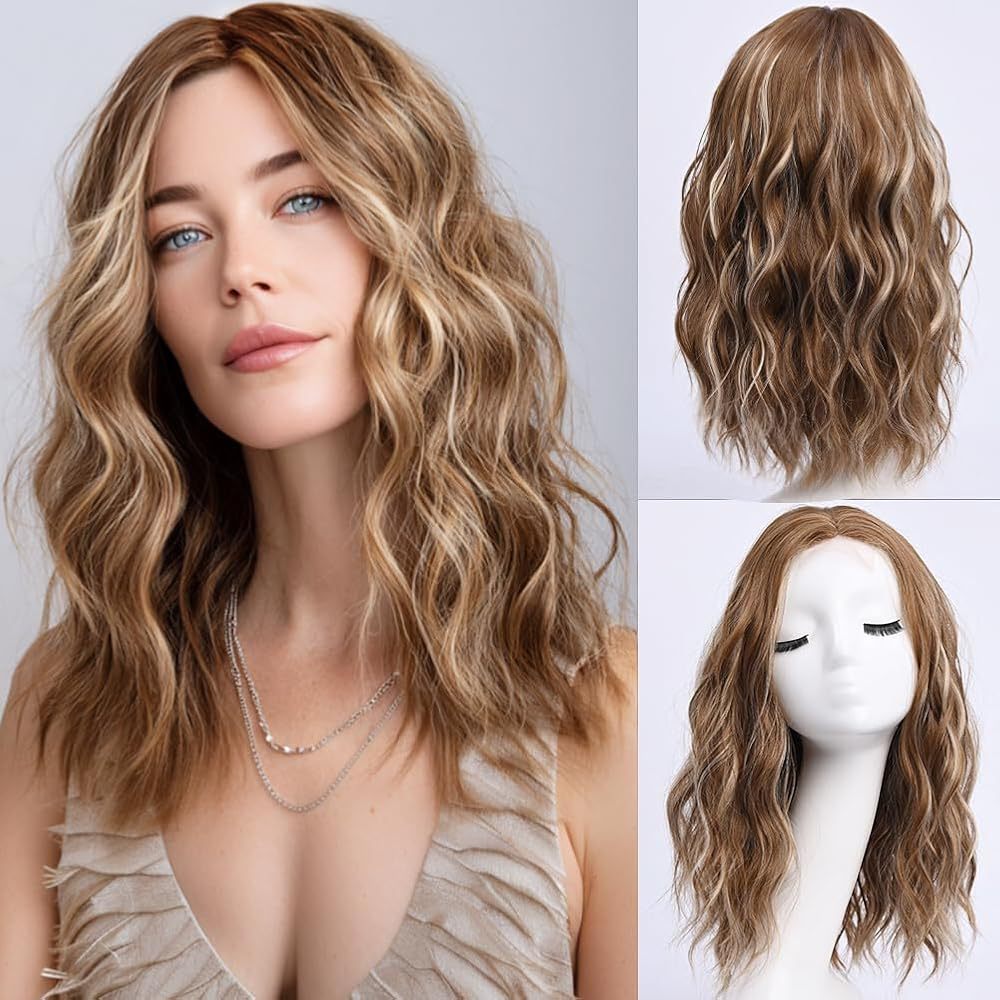 Medium Gradient Golden Curly Hair Female Big Wave Wig Long Curls