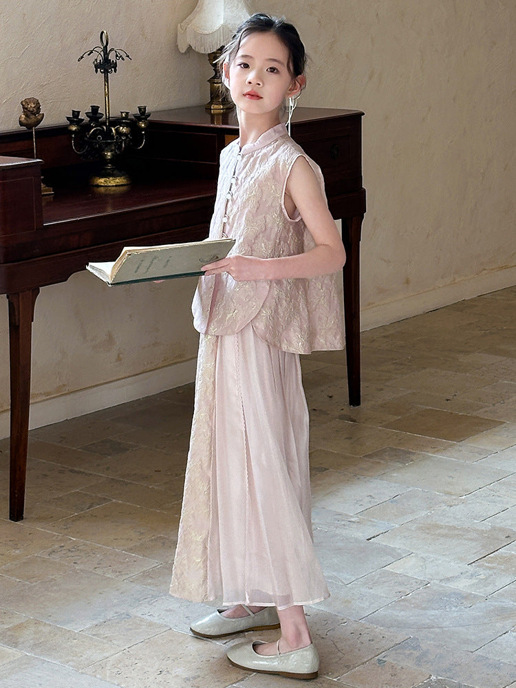 Children's Chinese Skirt Summer Jacquard National Style Waistcoat Children's Suit