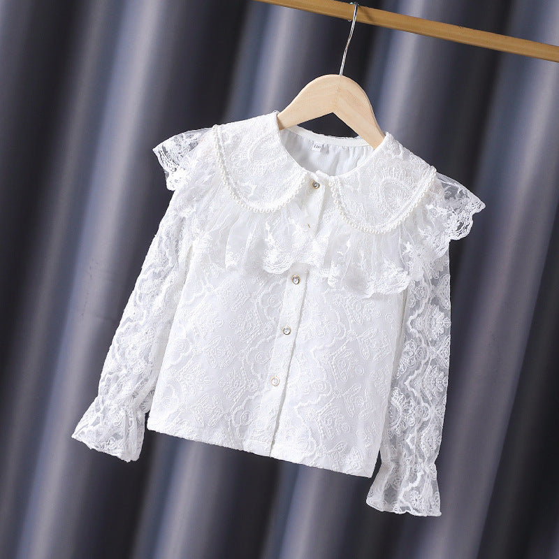 Children's Style White Doll Collar Lace Top Children's Shirt