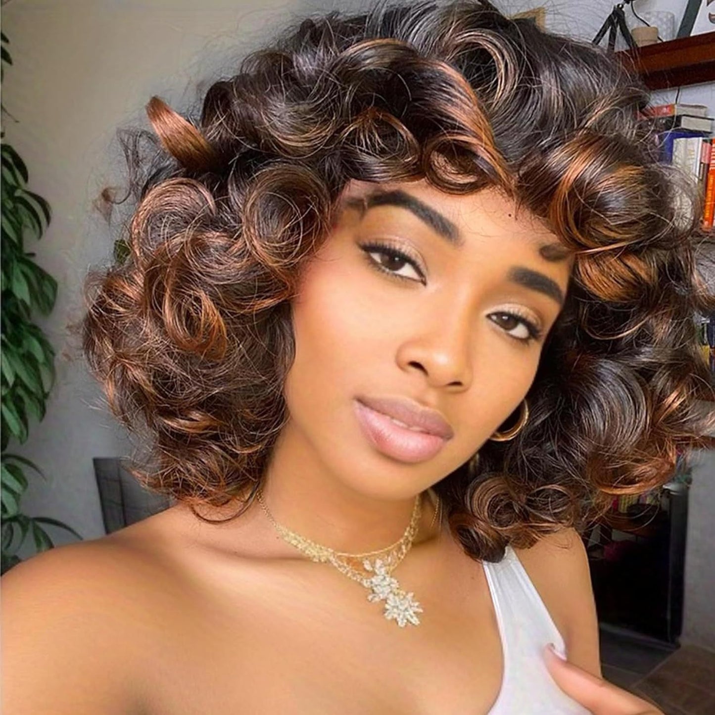 Women's African Screw Tape Bangs Optional Wig Short Curly Hair