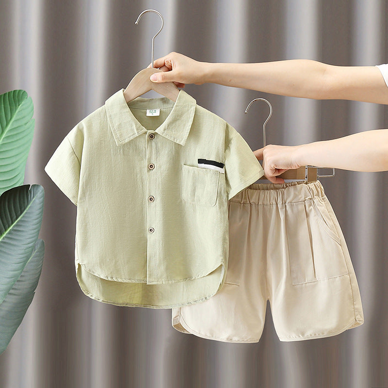 Children's Cotton Linen Summer Short-sleeved Shirt Breathable Children's Suit