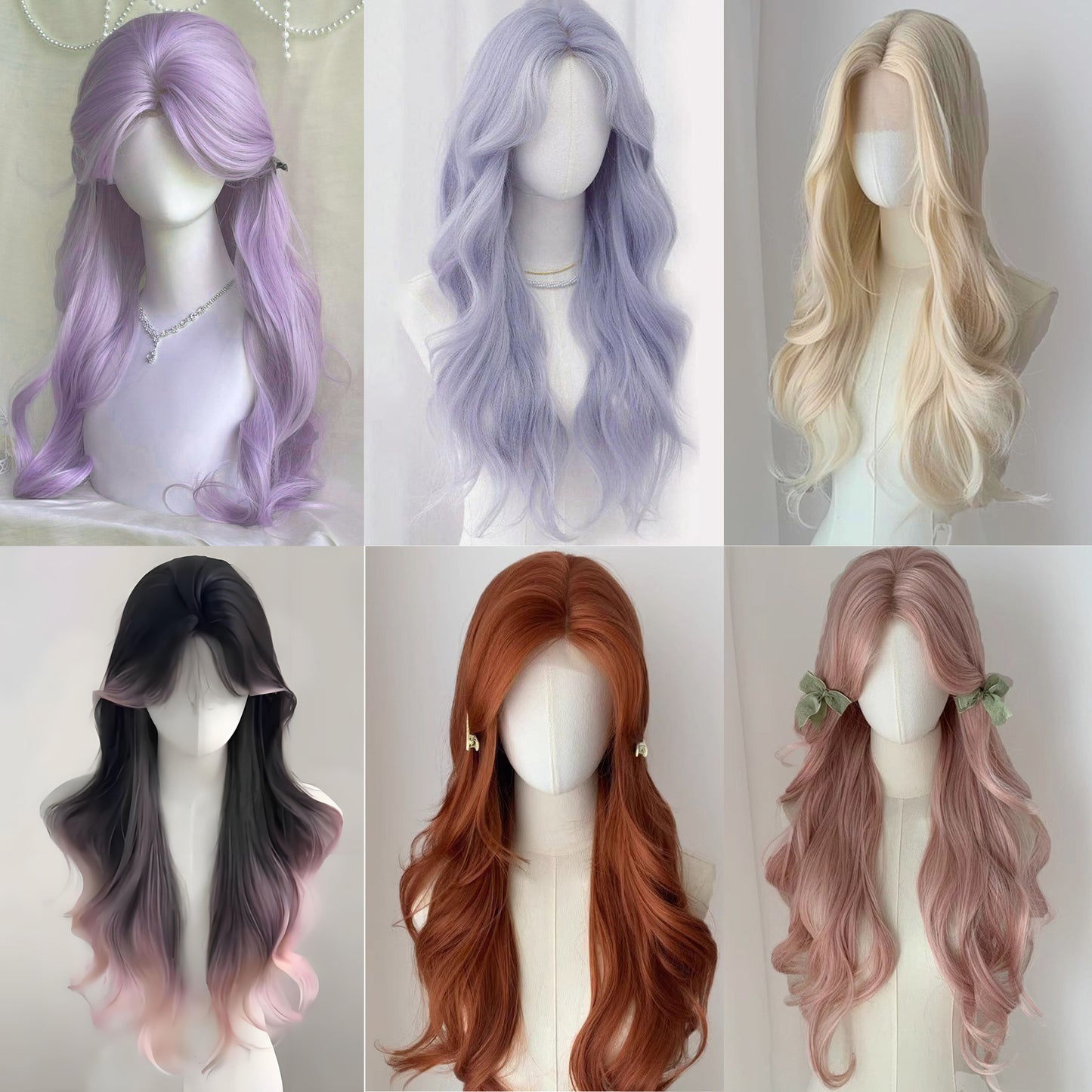 Forehead Lace Natural Fluffy Big Wave Gradient Highlight Medium Bangs Wig Long Curls