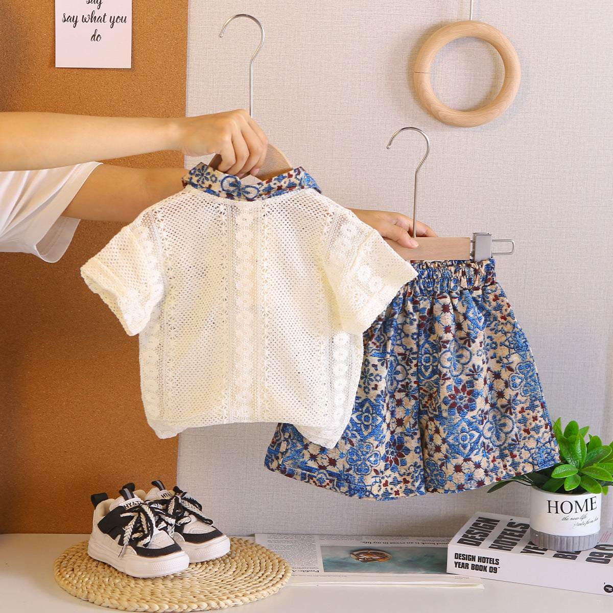 Children's Korean Style Boy Clothes Casual Hollow Short Sleeve Children's Suit