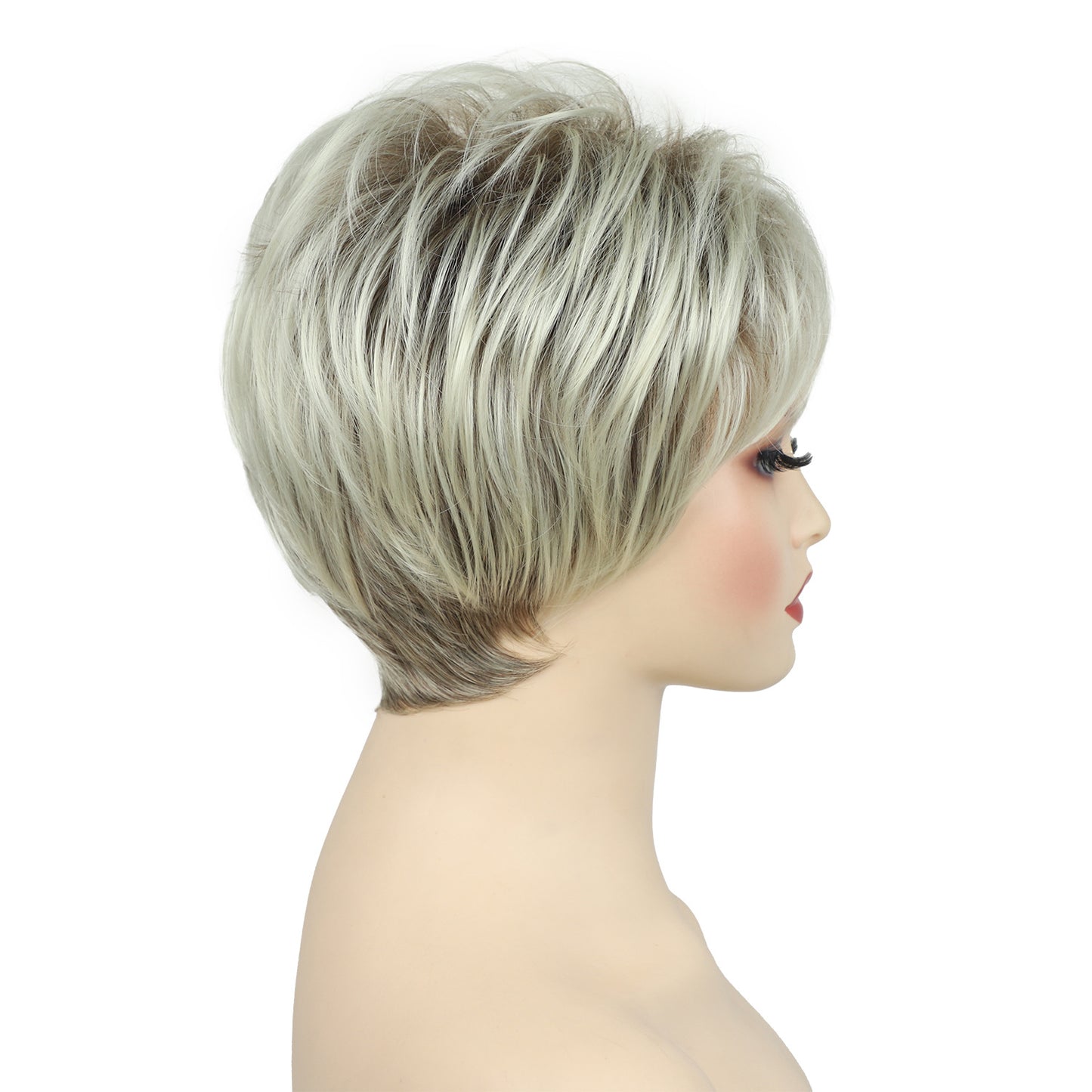 Unique Fluffy Side Bangs Head Cover Wig Short Straight Hair