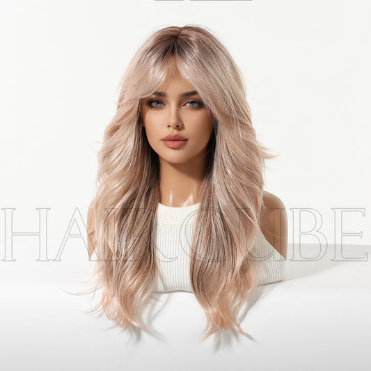 Hair Headgear Wave Dance Show Performance Bangs Lotus Pink Atmosphere Wig Long Curls